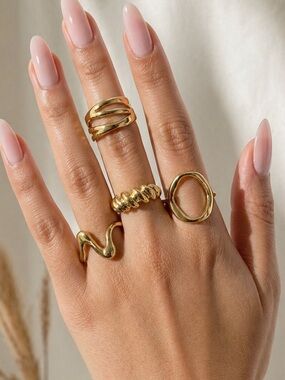 ✨Gold Chunky Ring Set (4pc) Stackable Statement Ring Minimalist|Stainless Steal